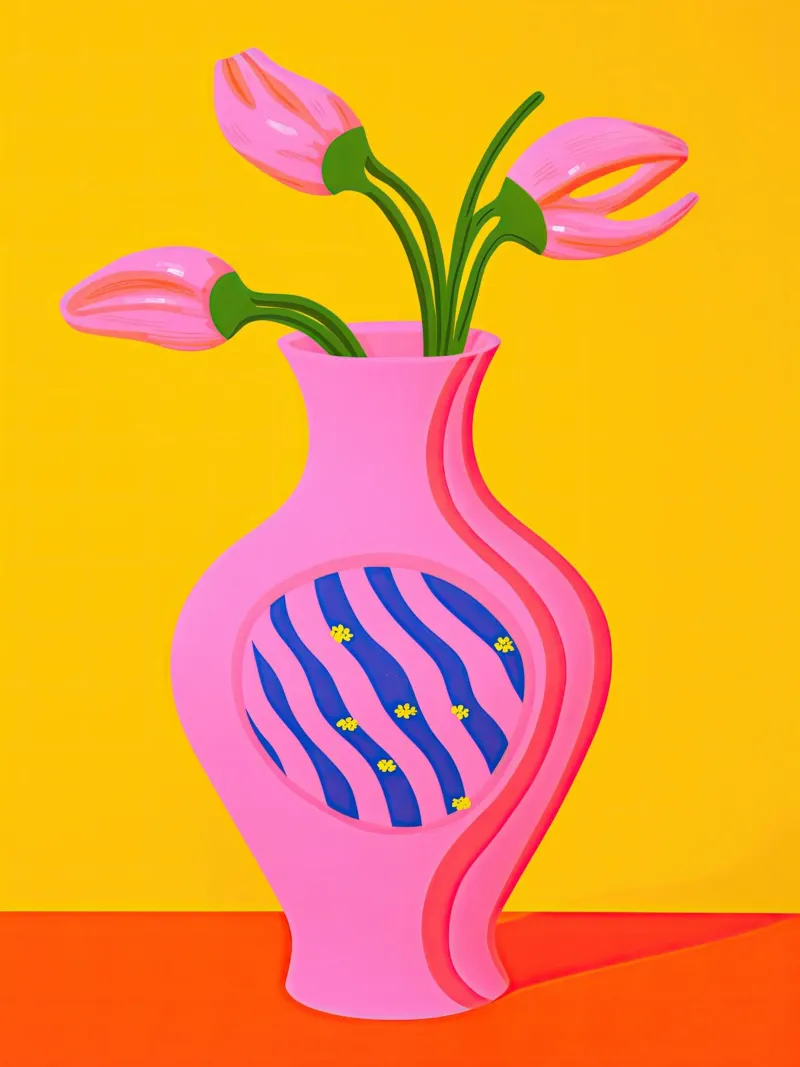 Natura morta pop art con fiori di plastica rosa carta hahnemühle da Autofocus