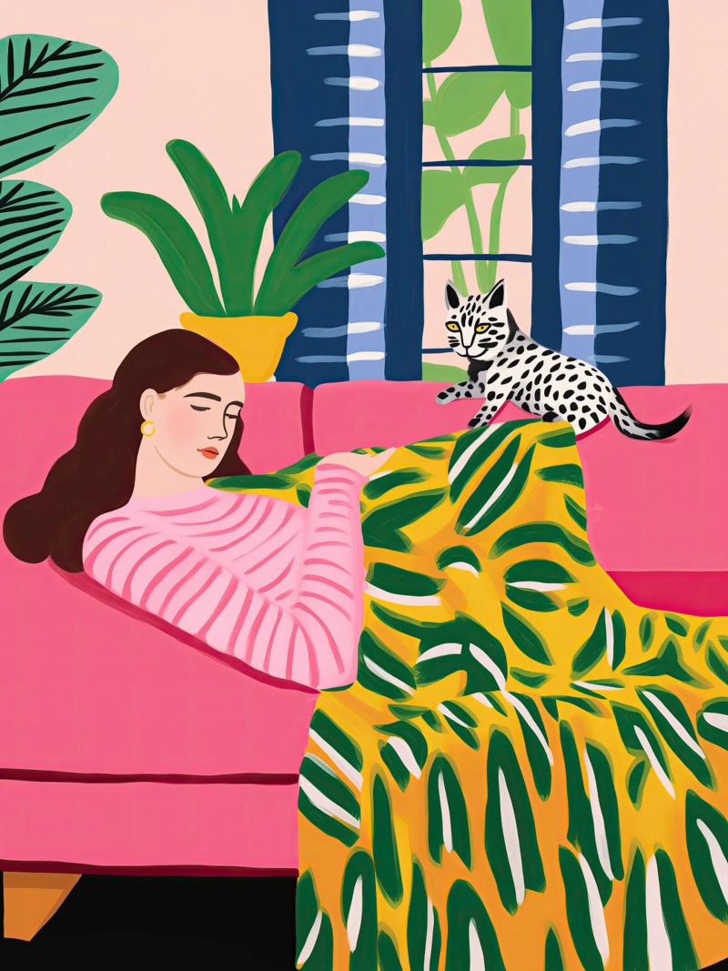 Il gatto vuole giocare | Illustrazione in stile Matisse carta hahnemühle da Autofocus