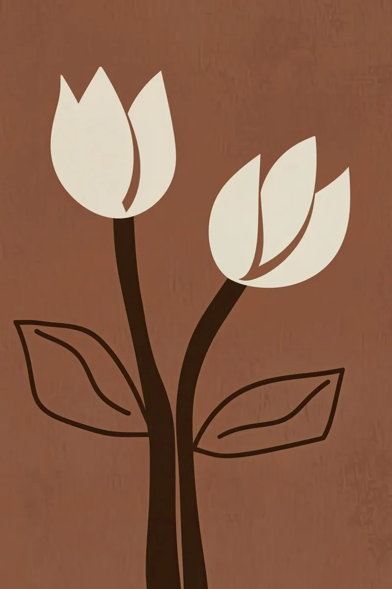 Decorative brown minimalist boho tulips poster with plastic frame by Autofocus