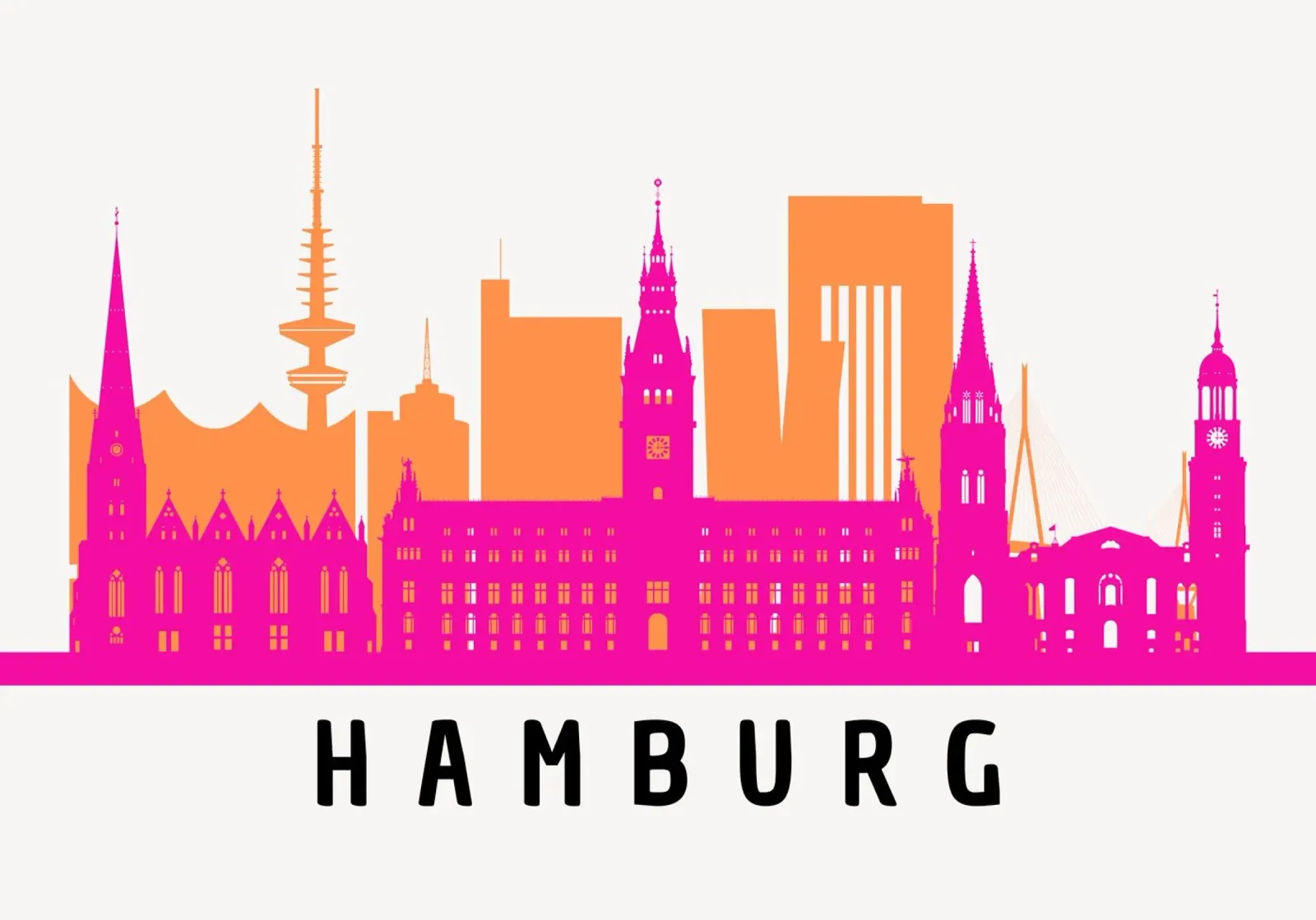 Hamburg - Silhouette in Pink & Orange carta hahnemühle da DigiWunderwerk