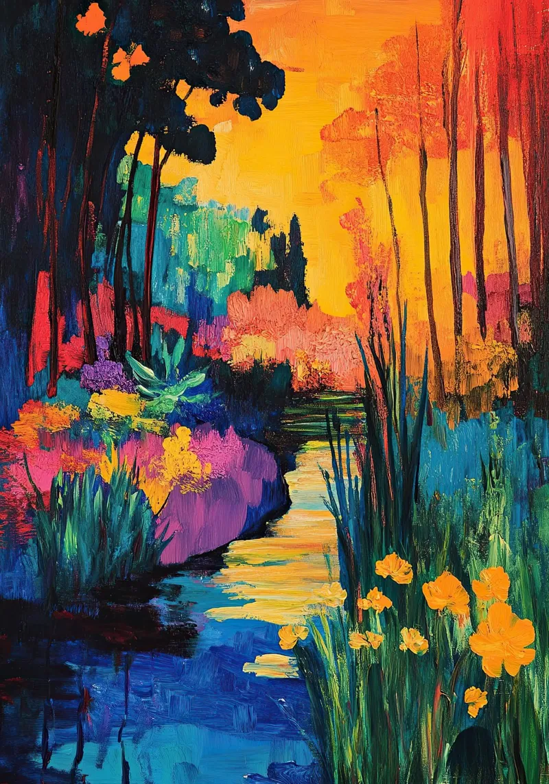 Fiume Foresta Fiori Piante Natura carta hahnemühle da ArtByNiki