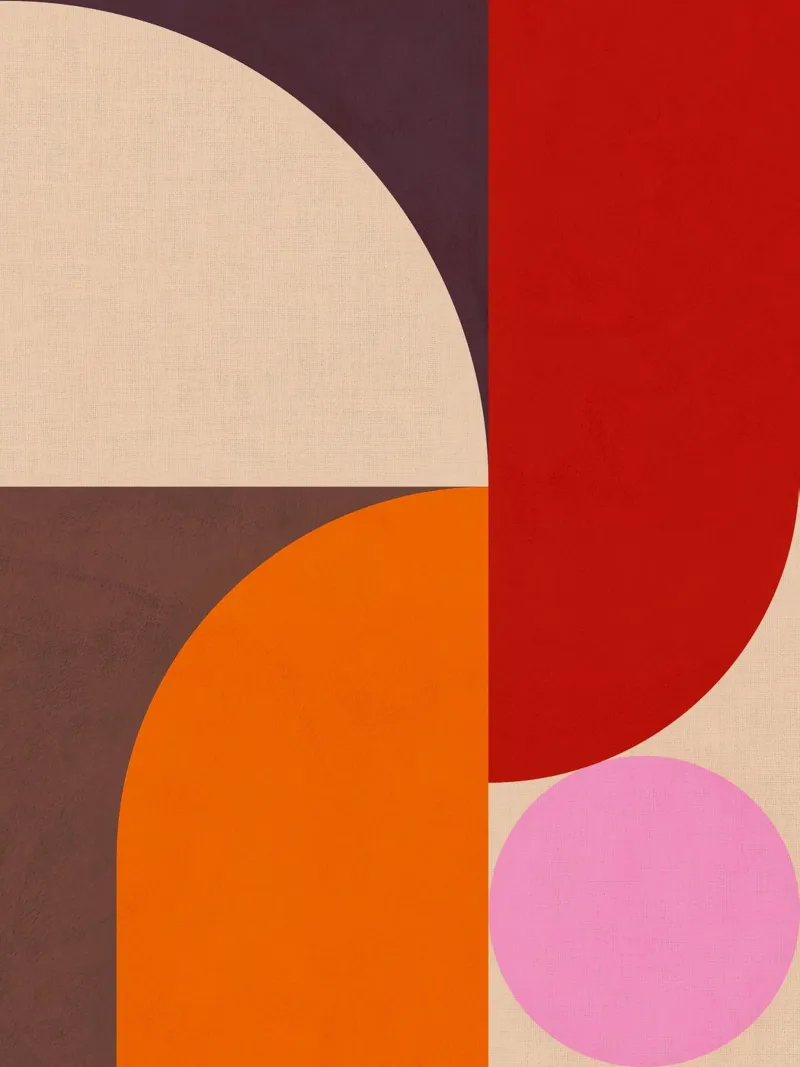 Composizione geometrica minimale Mid Mod e Bauhaus di ispirazione 1/2 tela da Dominique Vari Abstract