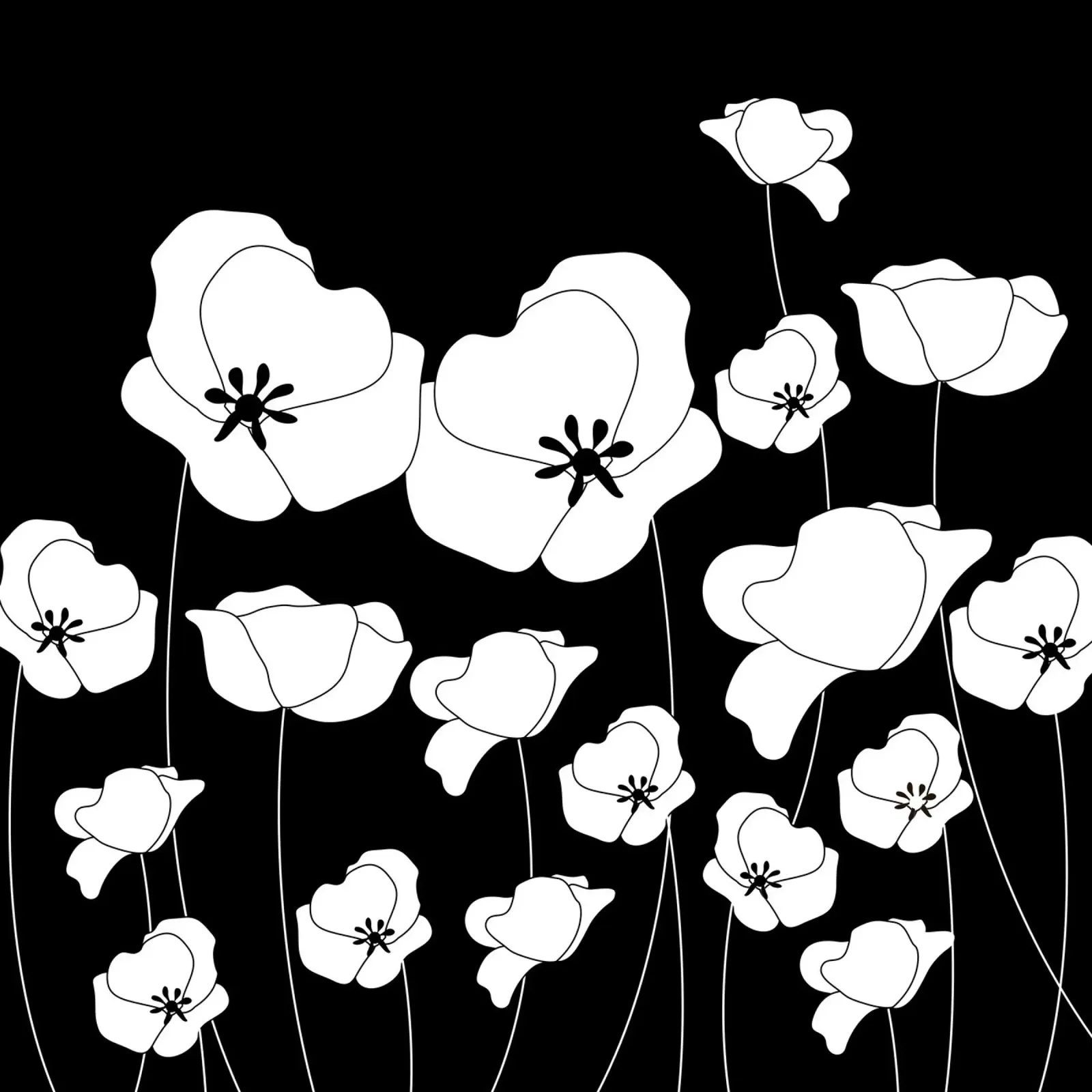Poppy Flowers Line Art II poster con telaio in plastica da Dharma