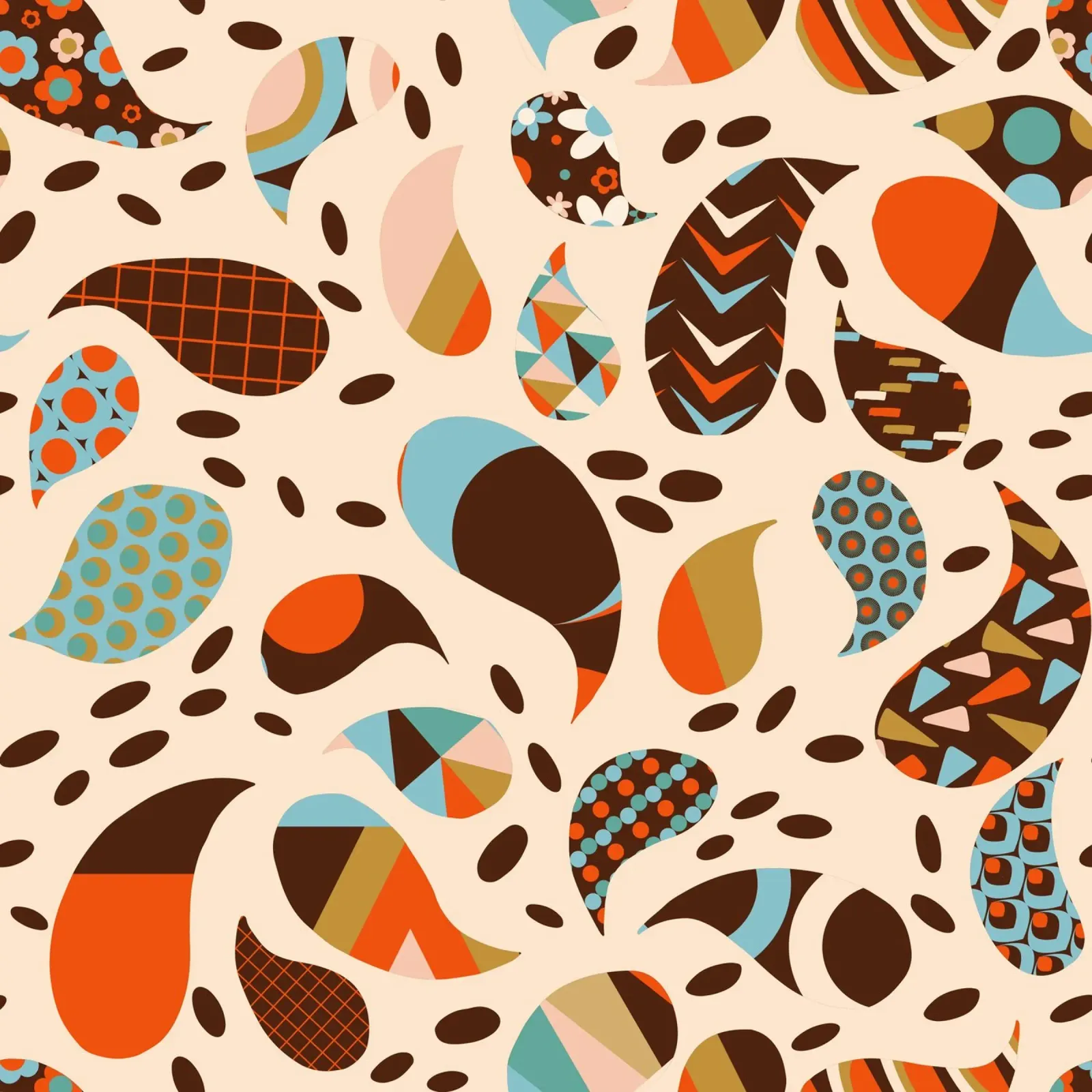 Retro Boho Patchwork Paisley Beige - Cálido Mid-Century Modern poster con marco de aluminio de susanacosta