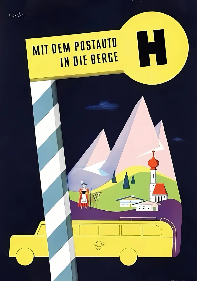 Met de postbus de bergen in poster met aluminium frame van mitaco