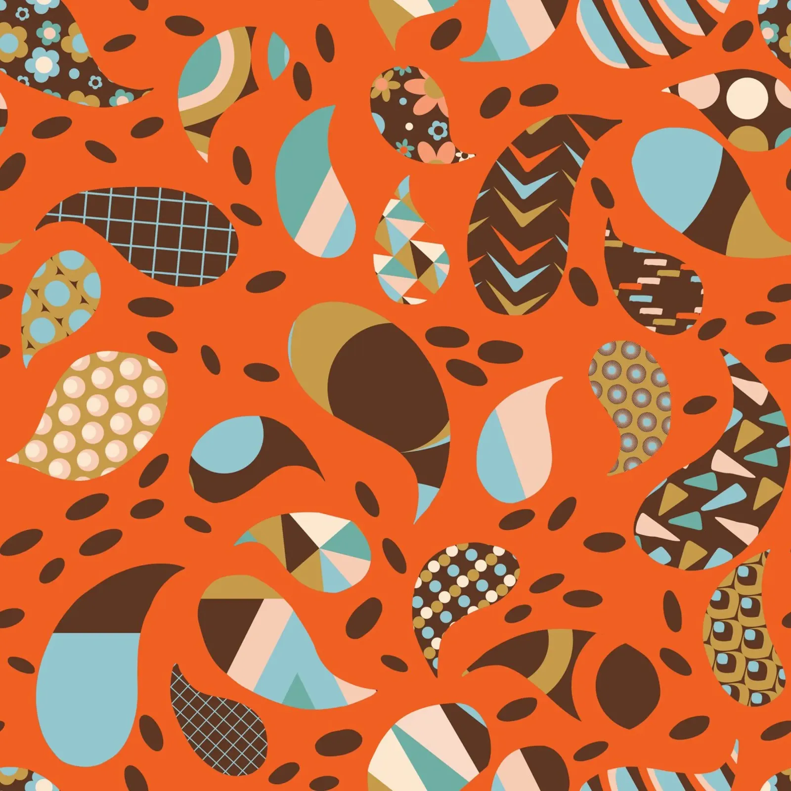 Retro Boho Patchwork Paisley Naranja- Cálido Moderno de mediados de siglo poster con marco de aluminio de susanacosta
