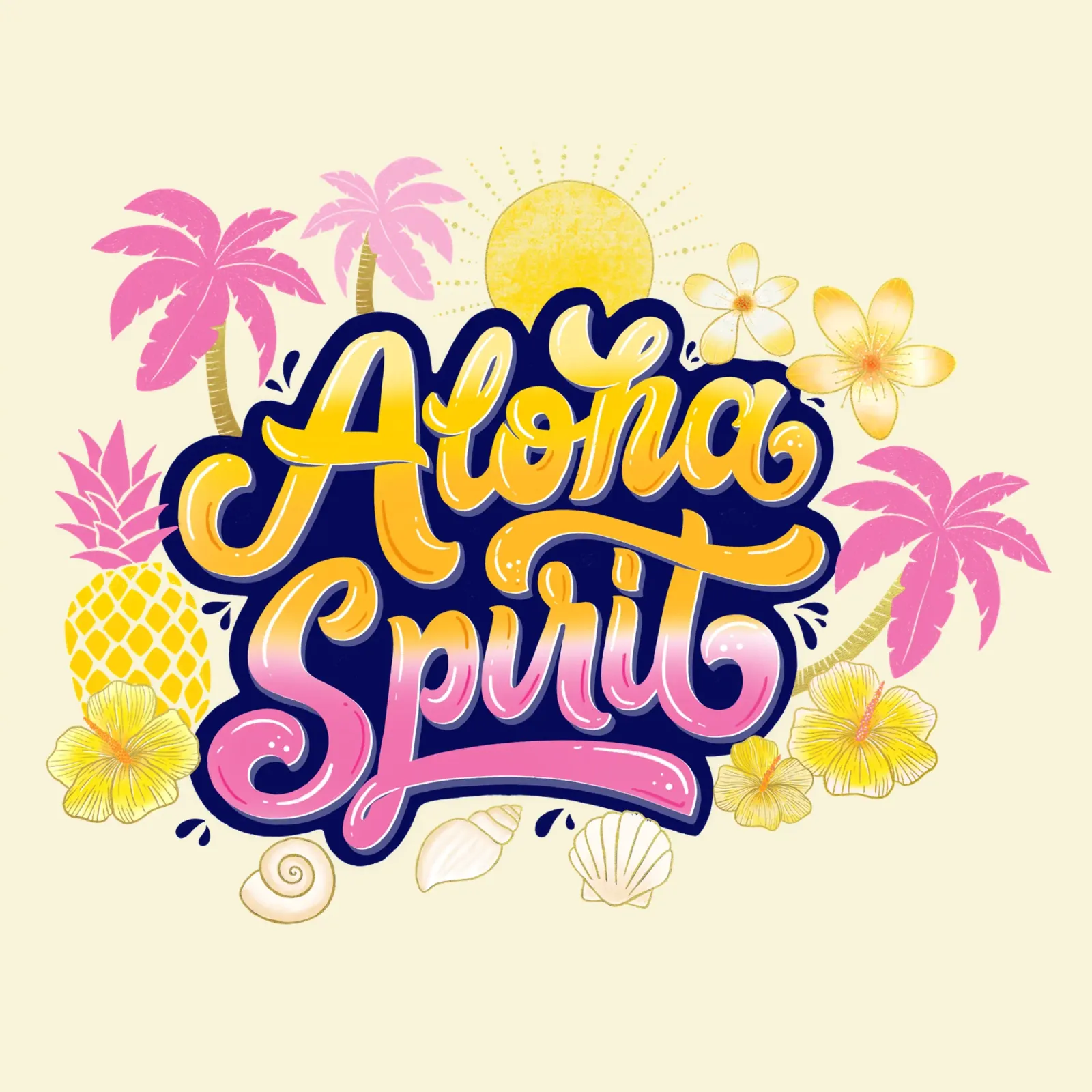 Spirito Aloha con ananas e palme. Scrittura a mano. carta hahnemühle da CalliLetters