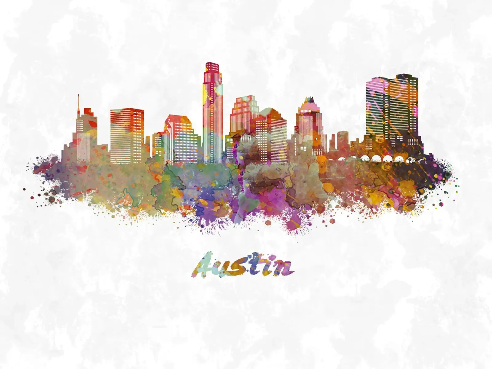 Lo skyline di Austin in acquerello pellicola backlit da ARTVI-SHOP