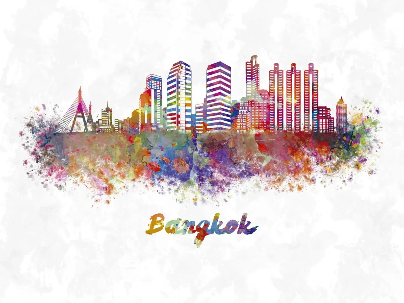 Lo skyline di Bangkok in acquerello pellicola backlit da ARTVI-SHOP