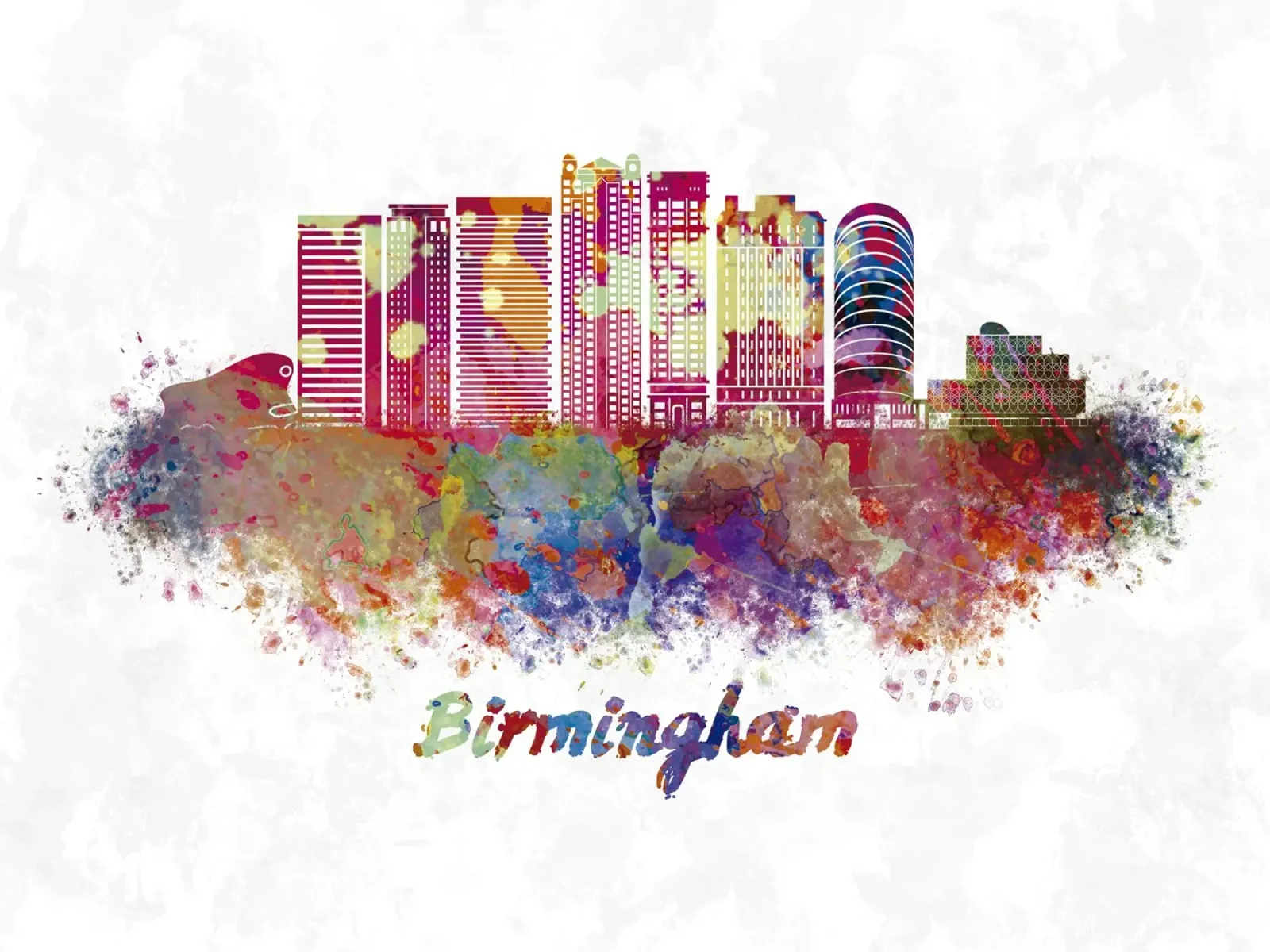 Lo skyline di Birmingham in acquerello pellicola backlit da ARTVI-SHOP