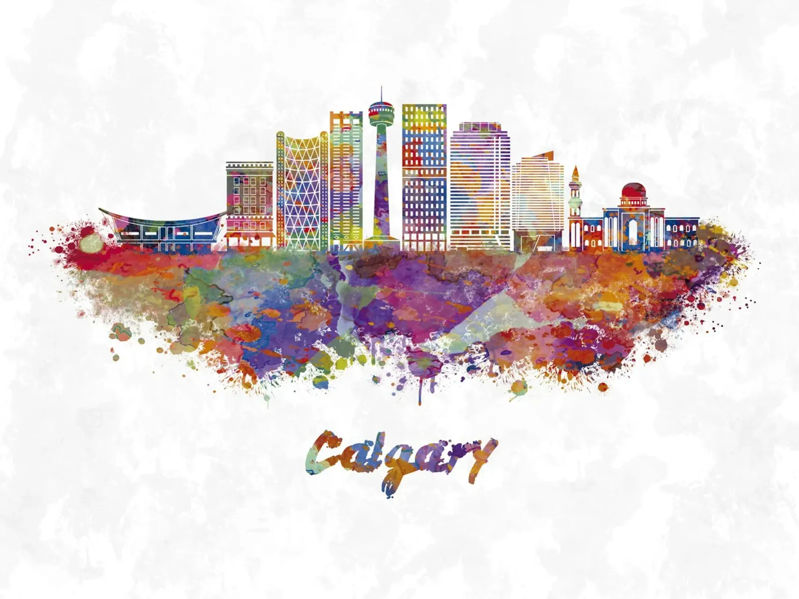 Lo skyline di Calgary in acquerello pellicola backlit da ARTVI-SHOP