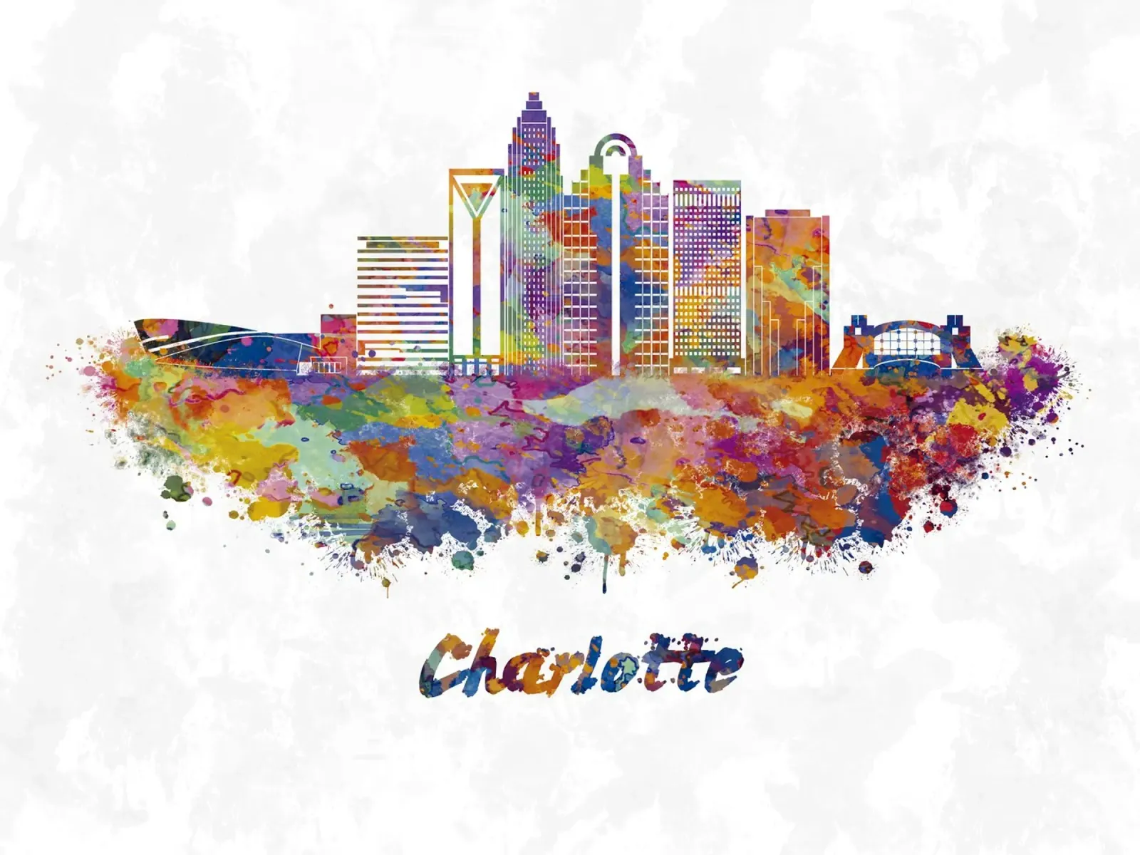 Lo skyline di Charlotte in acquerello pellicola backlit da 🎁 ARTVI-SHOP