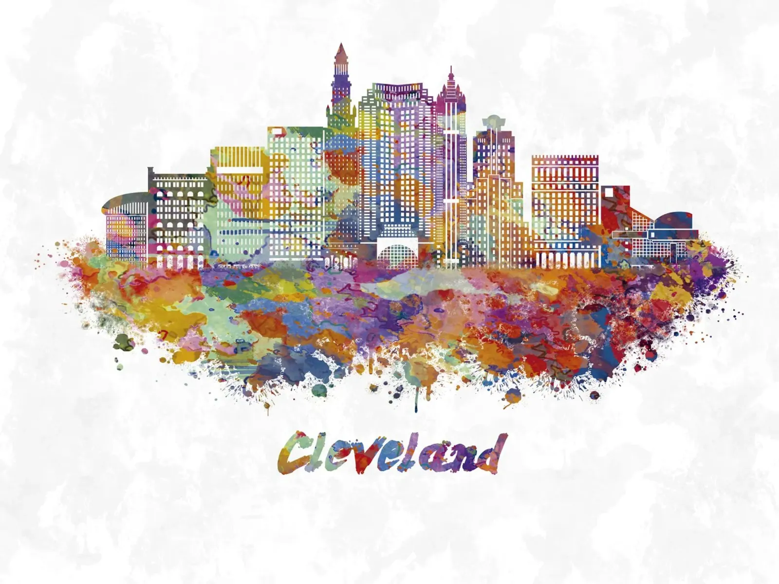 Lo skyline di Cleveland in acquerello pellicola backlit da 🎁 ARTVI-SHOP