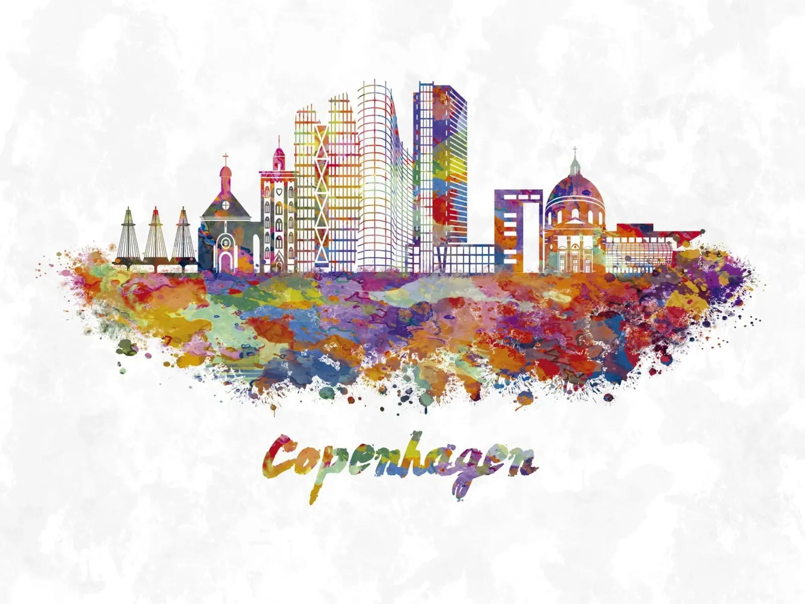 Lo skyline di Copenaghen in acquerello pellicola backlit da ARTVI-SHOP