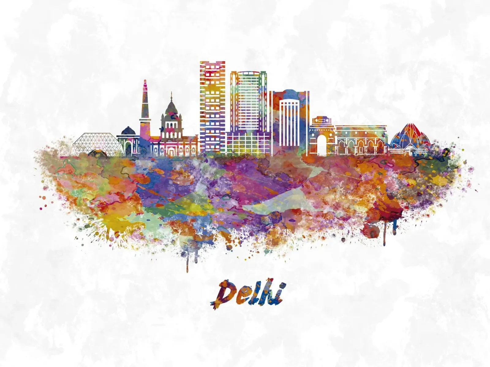 skyline di delhi in acquerello pellicola backlit da ARTVI-SHOP