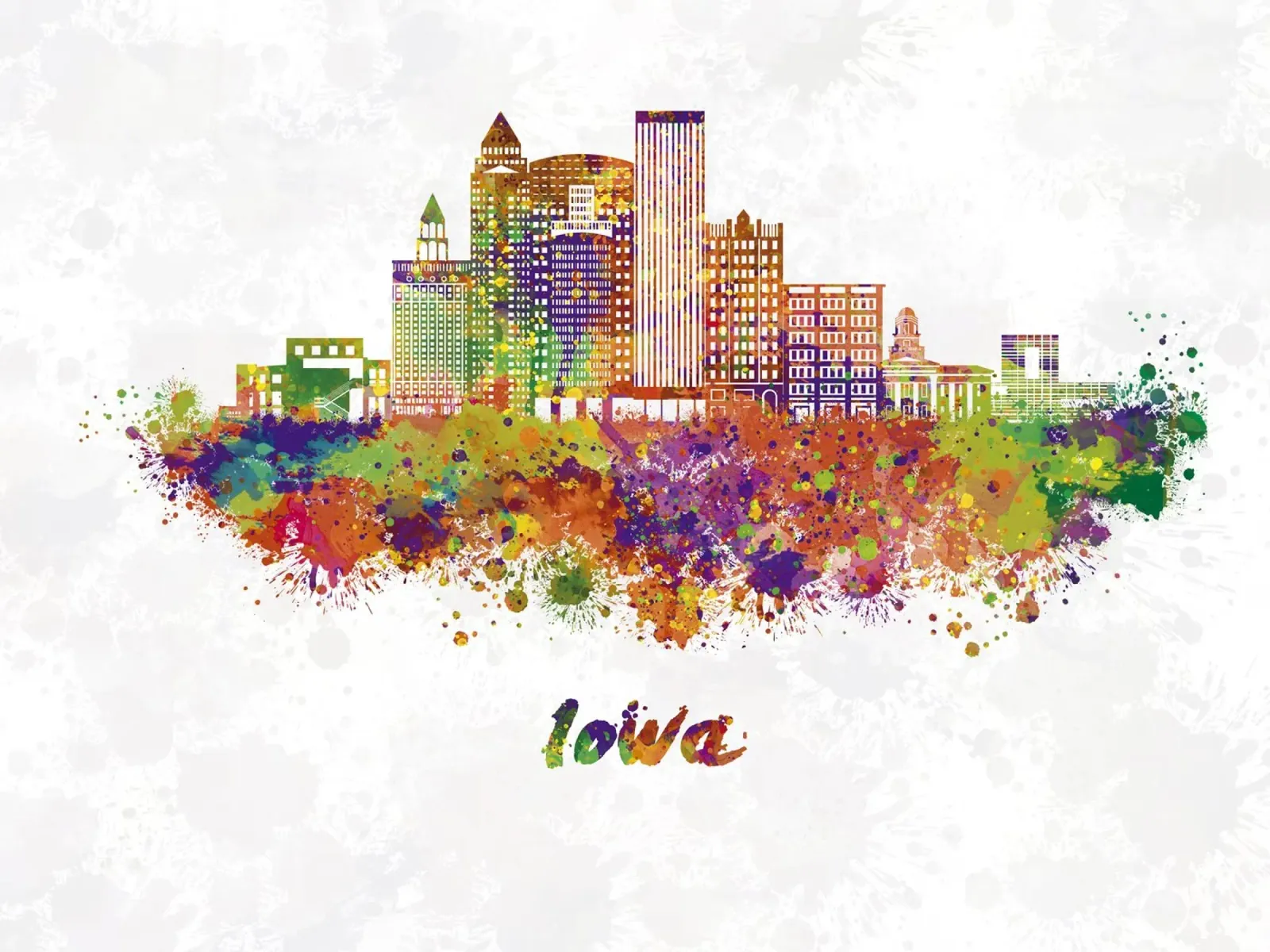 Skyline dell'Iowa ad acquerello pellicola backlit da ARTVI-SHOP