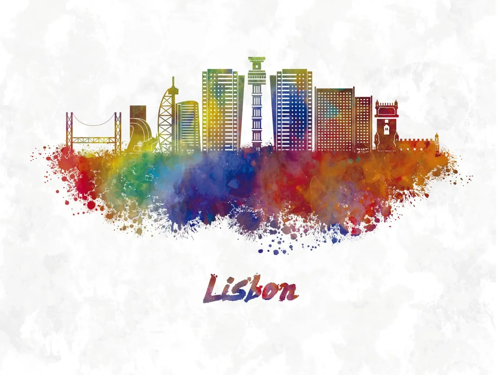 Lo skyline di Lisbona in acquerello pellicola backlit da ARTVI-SHOP