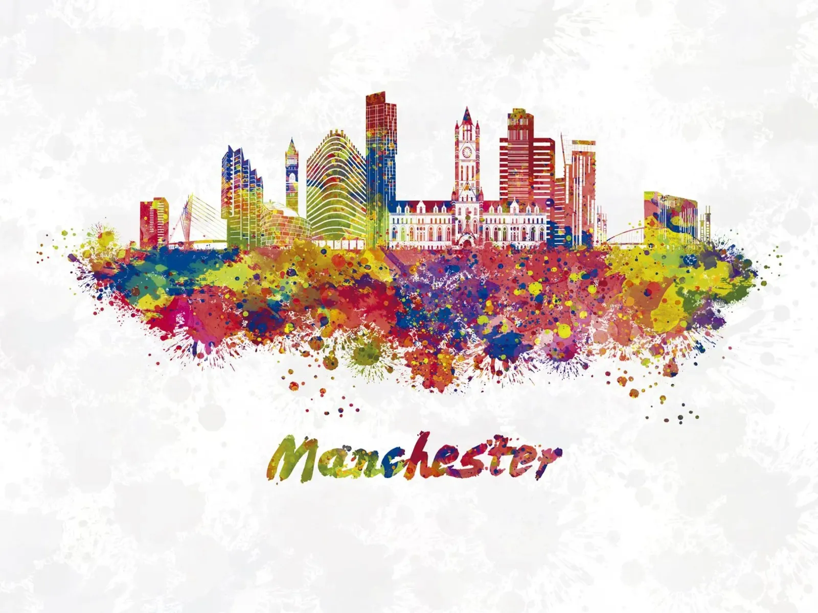 Lo skyline di Manchester in acquerello pellicola backlit da 🎁 ARTVI-SHOP