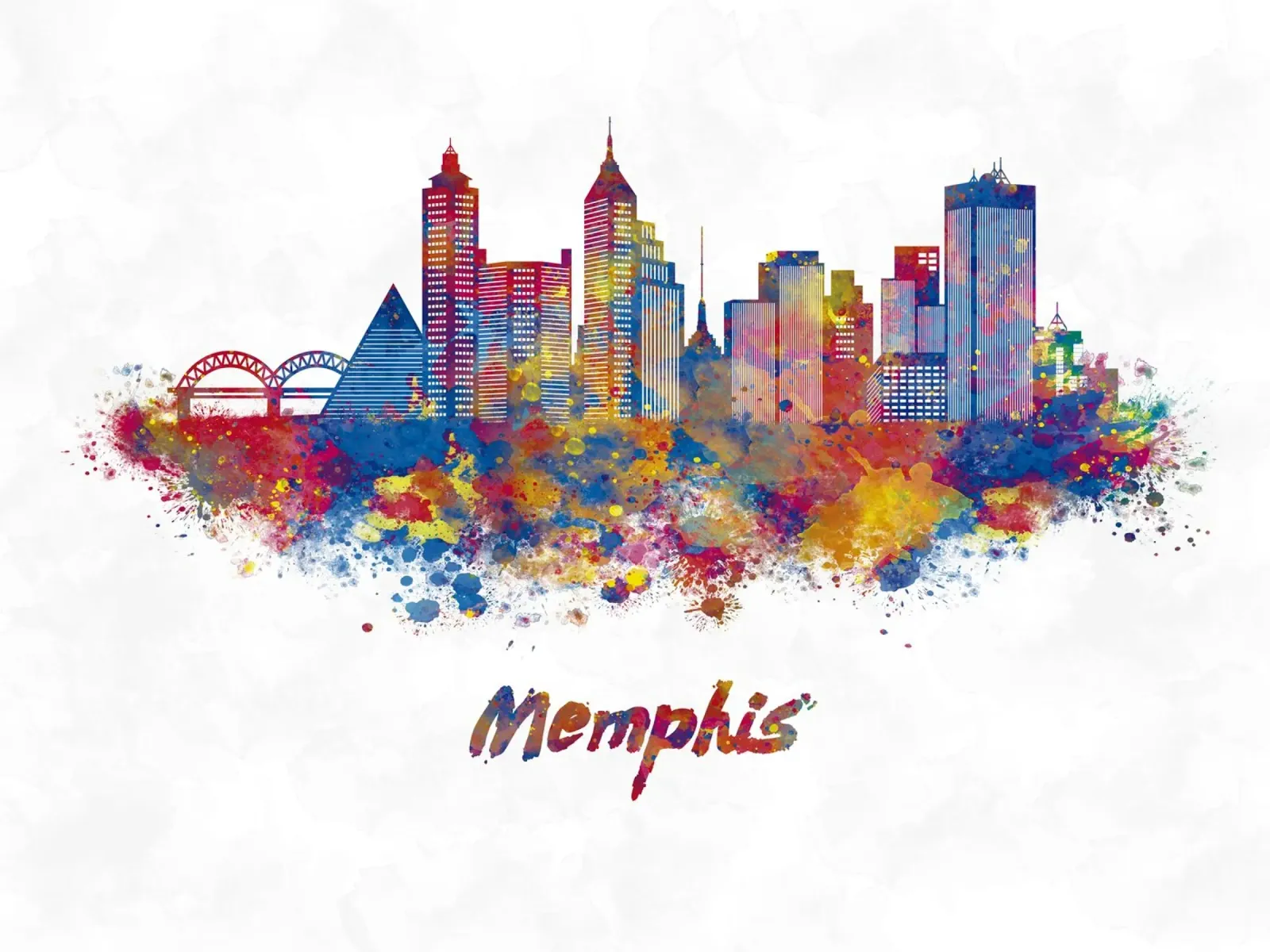 Lo skyline di Memphis in acquerello pellicola backlit da ARTVI-SHOP