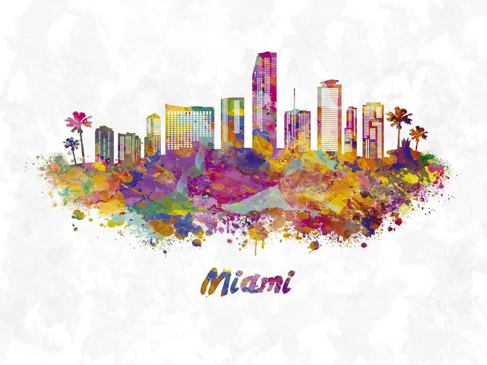 Lo skyline di Miami in acquerello pellicola backlit da ARTVI-SHOP