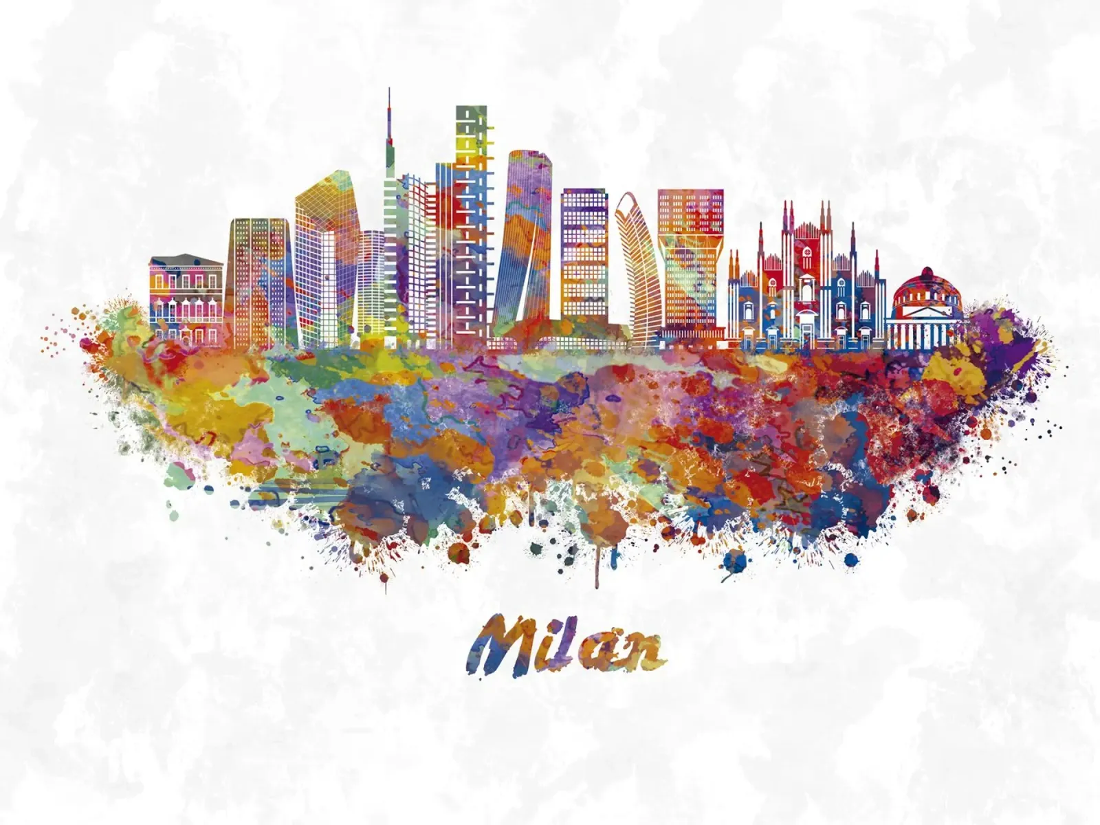 Lo skyline di Milano in acquerello pellicola backlit da ARTVI-SHOP