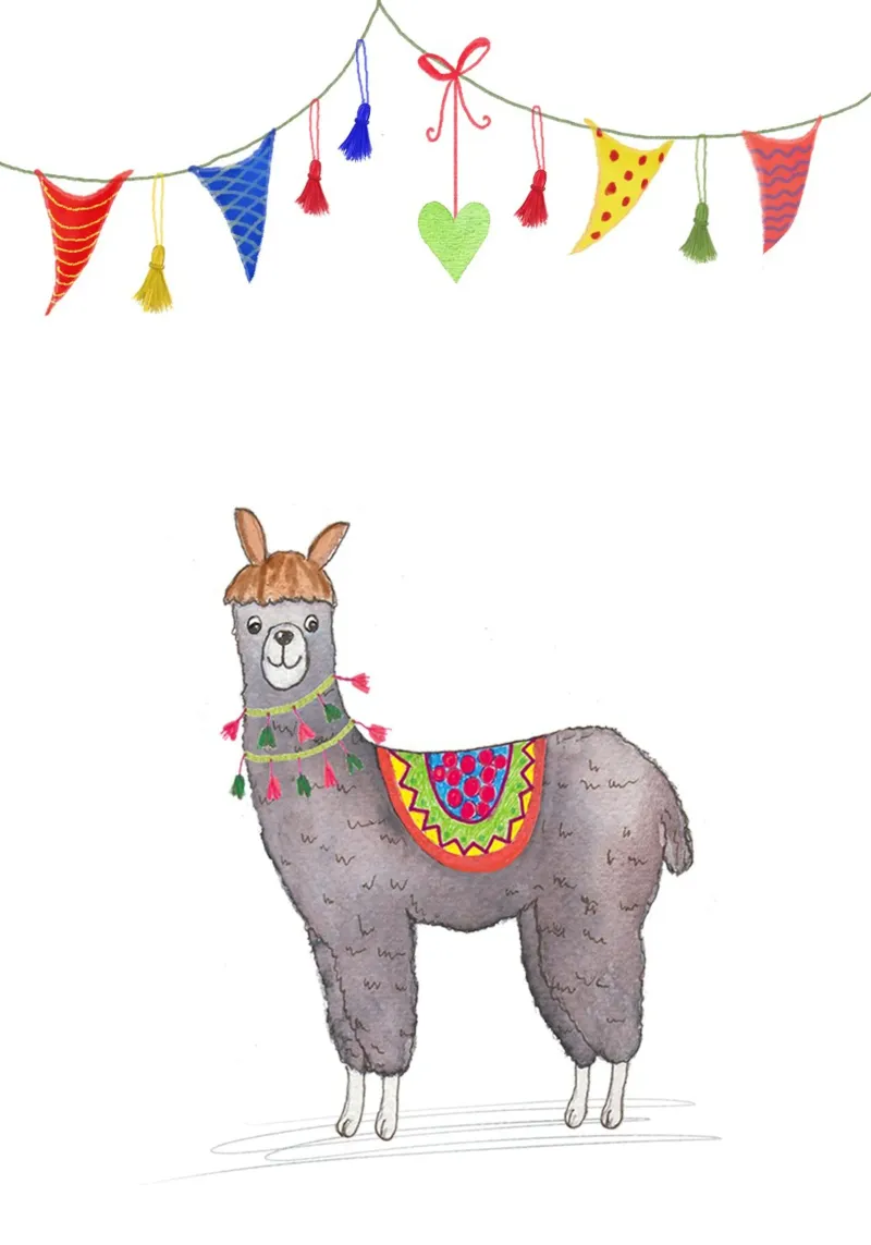 Divertente lama con ghirlanda tela da Farbwelten