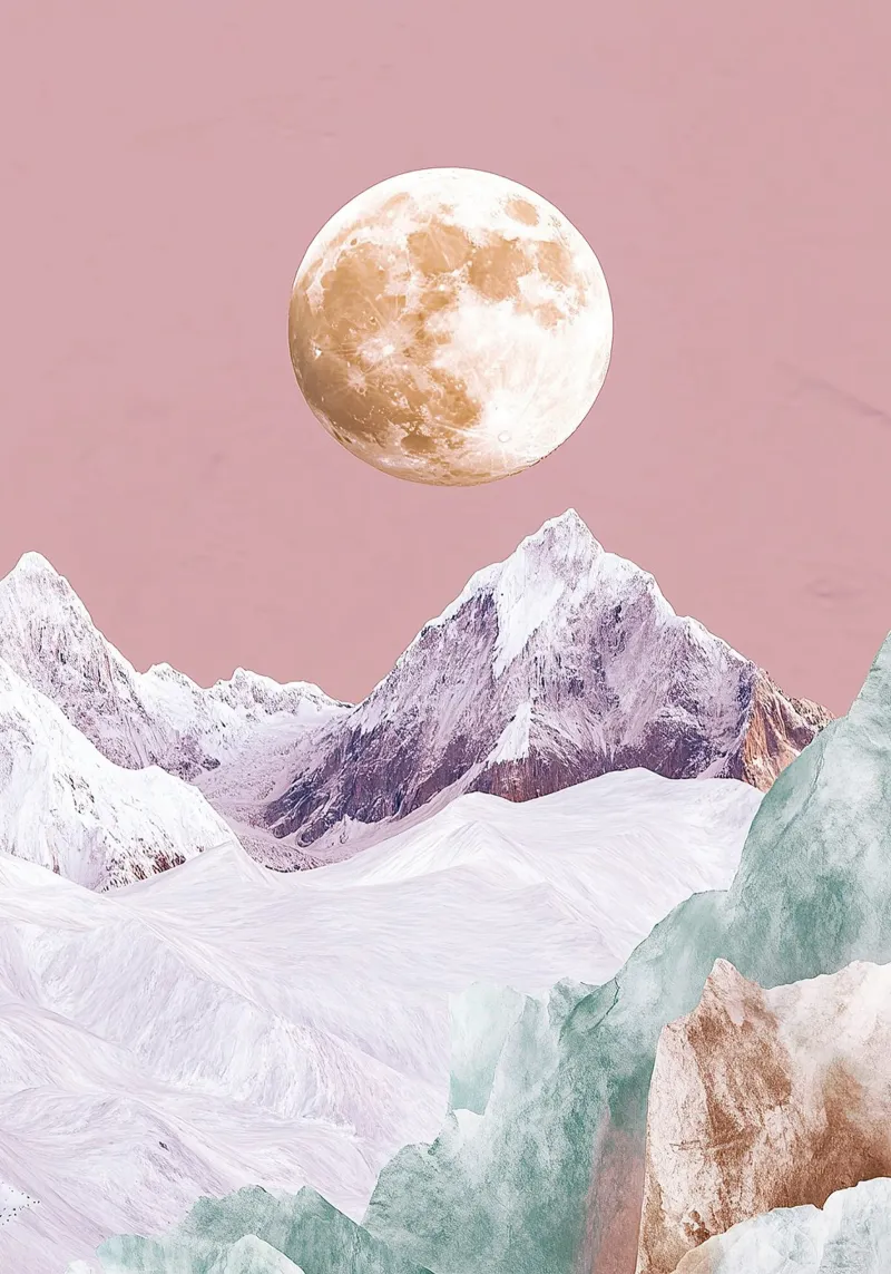 Moon Mountains Snow canvas by Nikis Art Studio