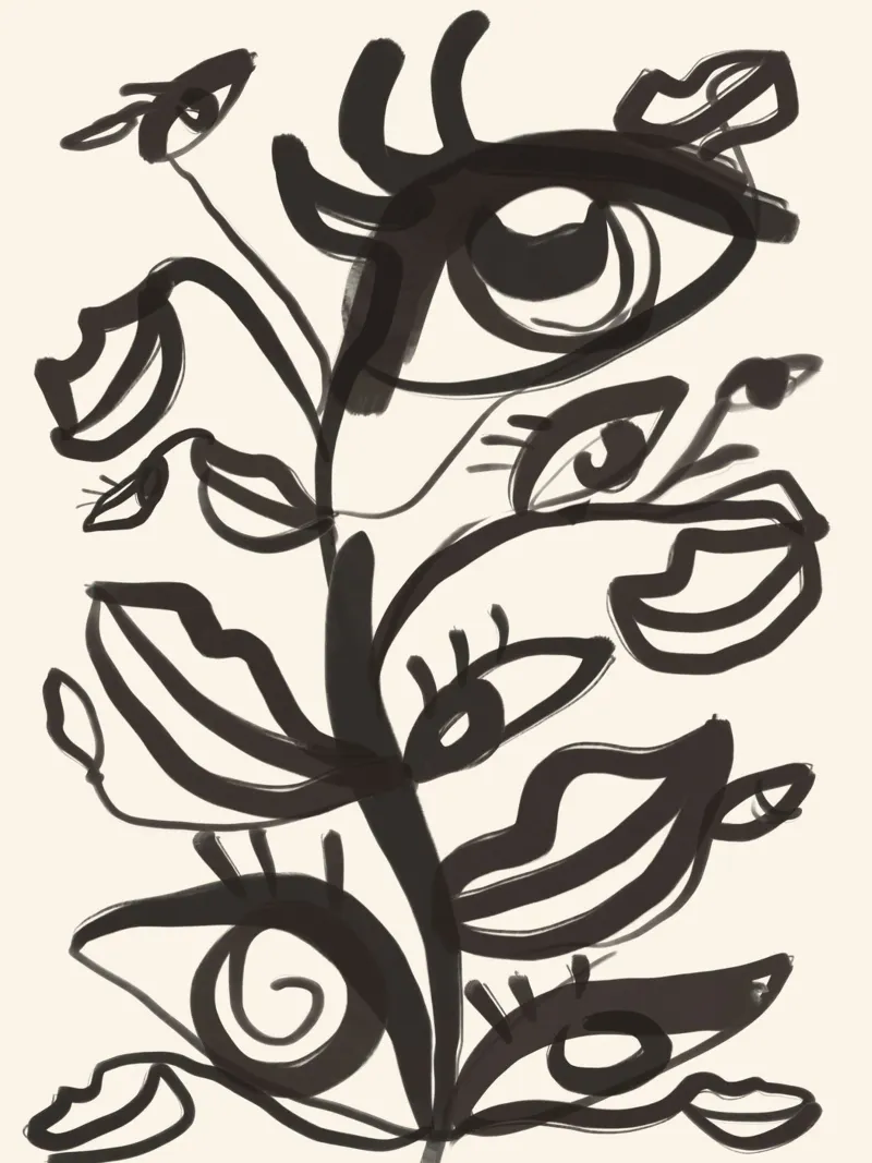Yeux abstraits en dessin au trait poster avec cadre en bois de ThingDesign