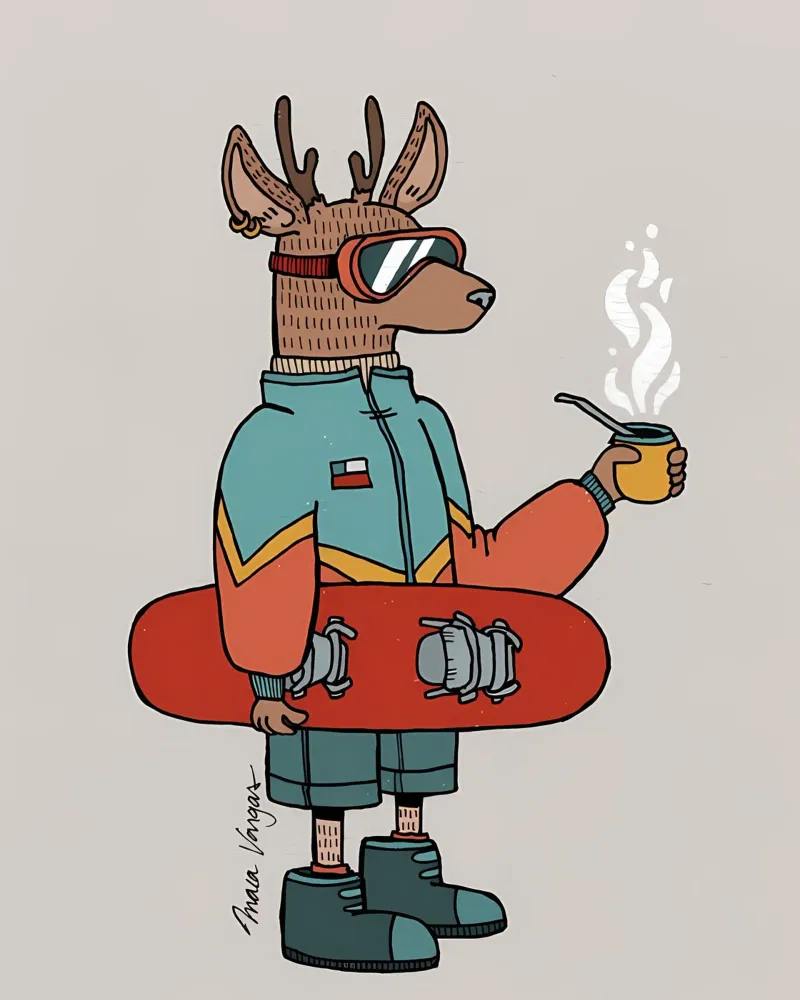 Huemul con un compagno e uno snowboard pellicola backlit da bonglantrungmuoi