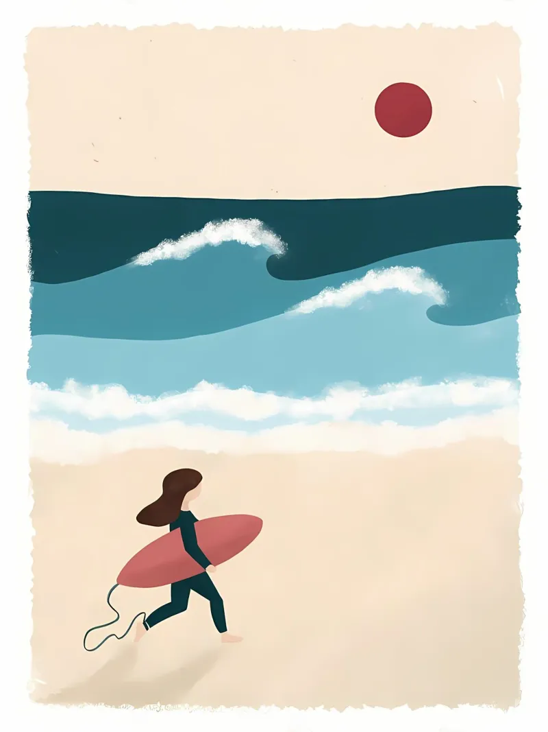 Illustrazione sport ragazza surf e oceano plexiglass da bonglantrungmuoi