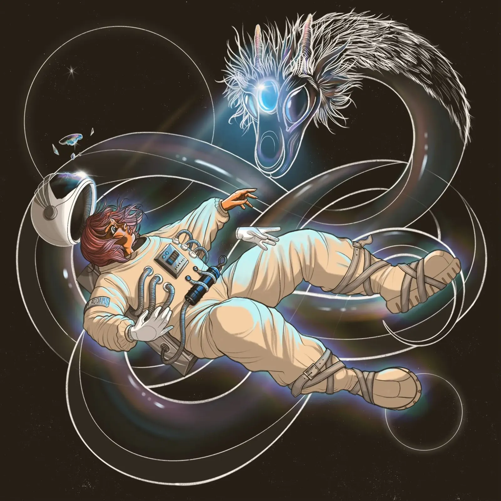 Space Dragon poster with wooden frame by Anny Addams