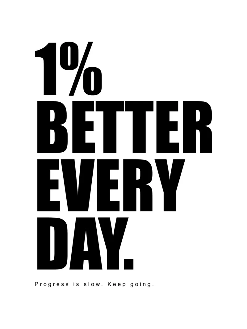 1% Mejor cada día El progreso es lento Sigue adelante poster con marco de aluminio de Inspirify