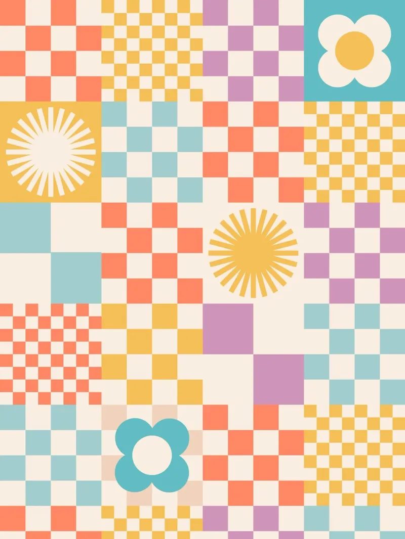 Retro Summer Checks & Blooms Pattern canvas by Dominique Vari Abstract