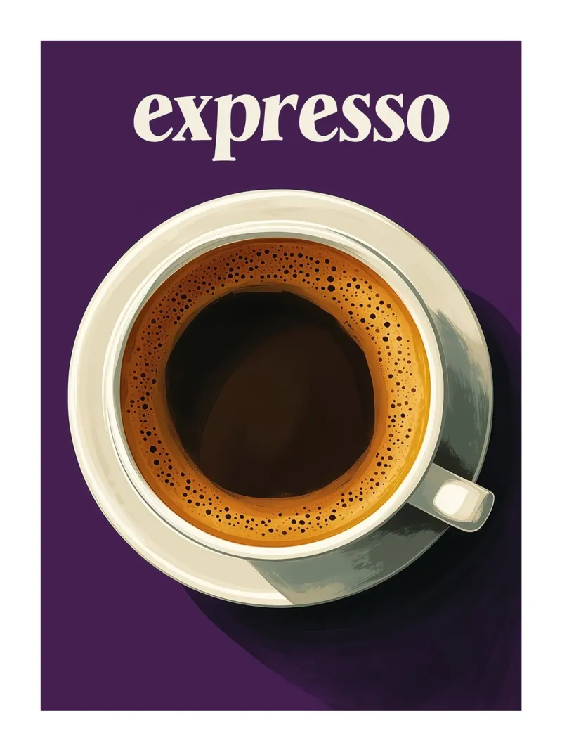 Caffè espresso su sfondo viola alluminio dibond da Spice & Style