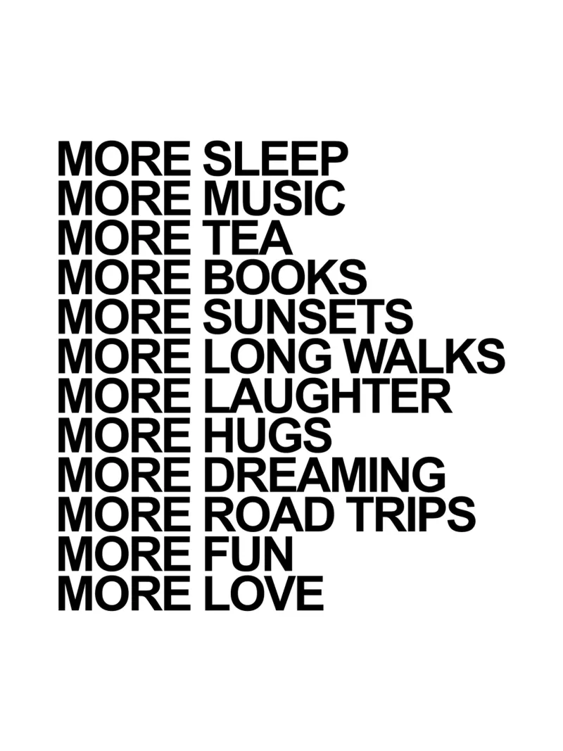 Più sonno Più musica Più tè Più libri Più tramonti tela da Inspirify