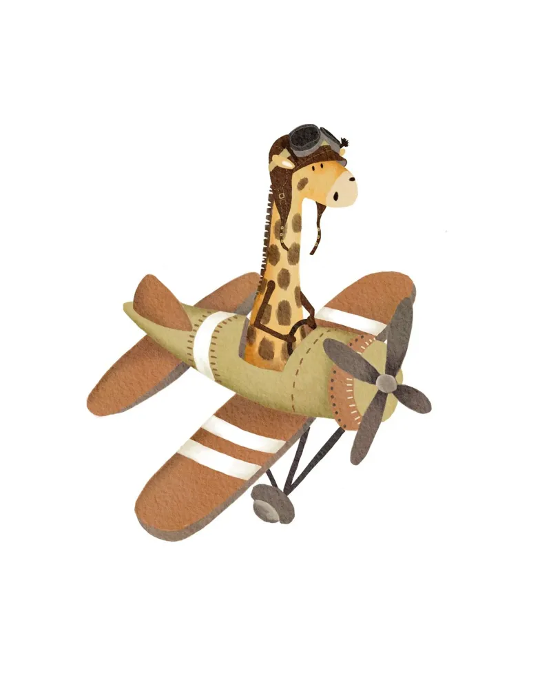 Illustrazione dell'avventura della giraffa aviatore tela con Cornice a cassetta da Urchin Bay Art