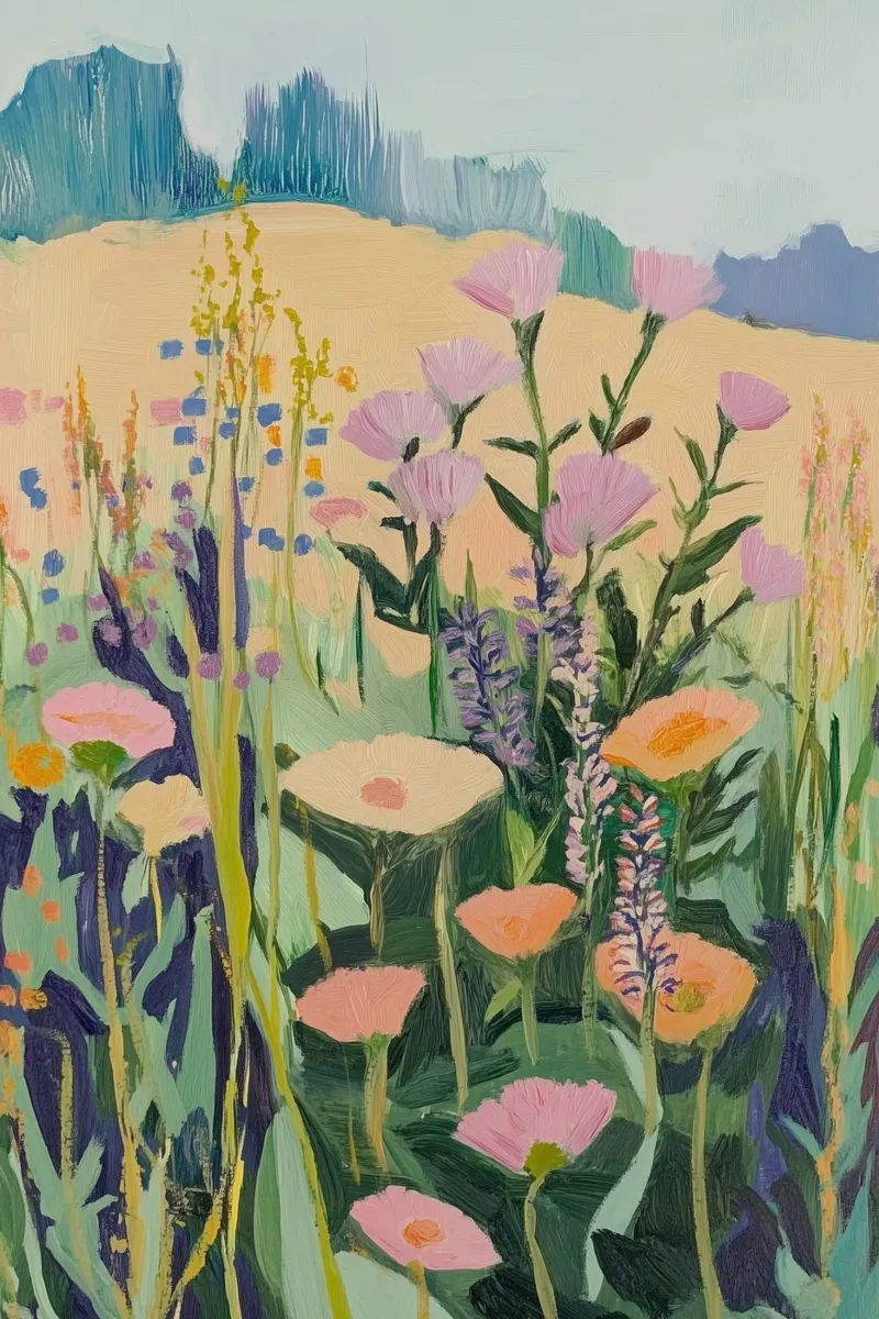 Kleurrijke wilde bloemenweide kunst canvas van Melloi Art Print