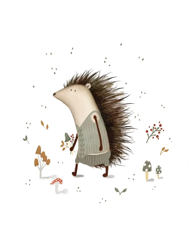 Arte del riccio del bosco per gli amanti della natura poster con telaio in alluminio da Urchin Bay Art