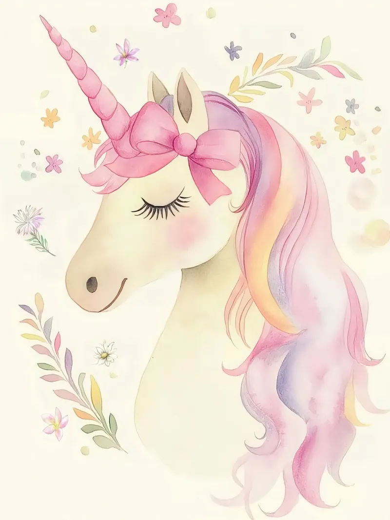 Principessa unicorno con fiocco rosa Arte animale fiabesca vintage poster con telaio in legno da Gentle Echoes Art
