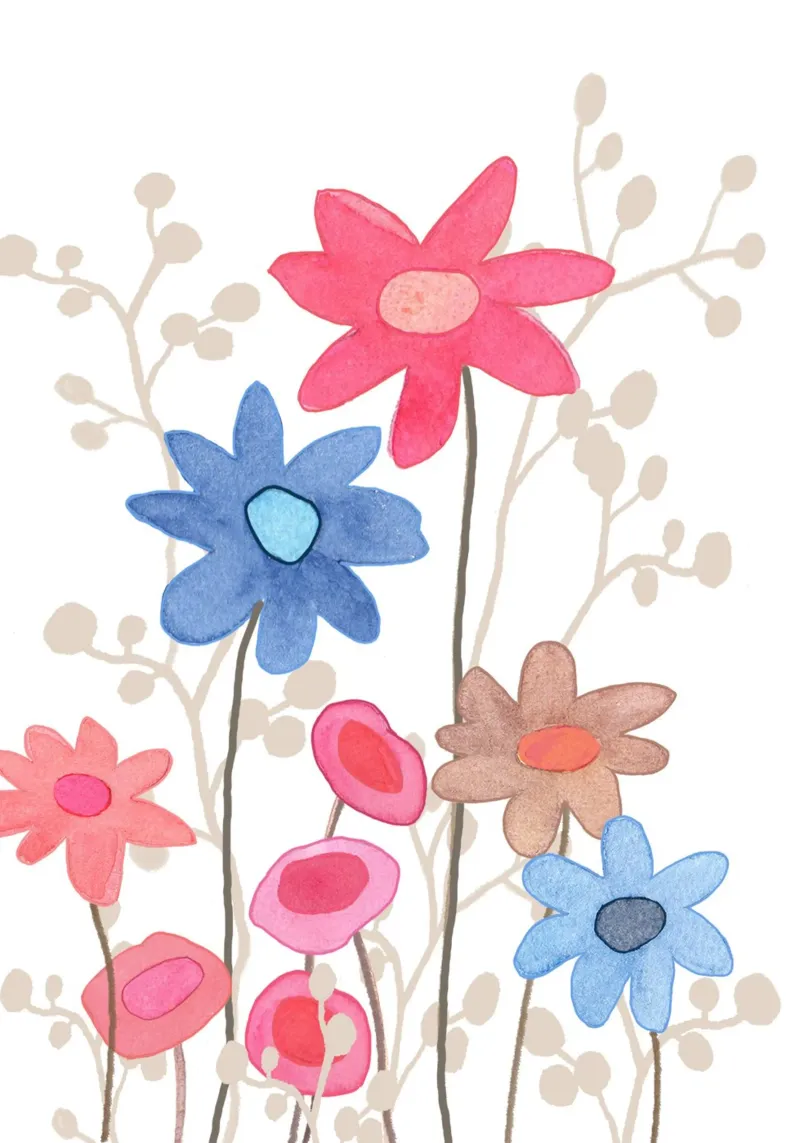 Fiori in rosso e blu alluminio dibond da Farbwelten