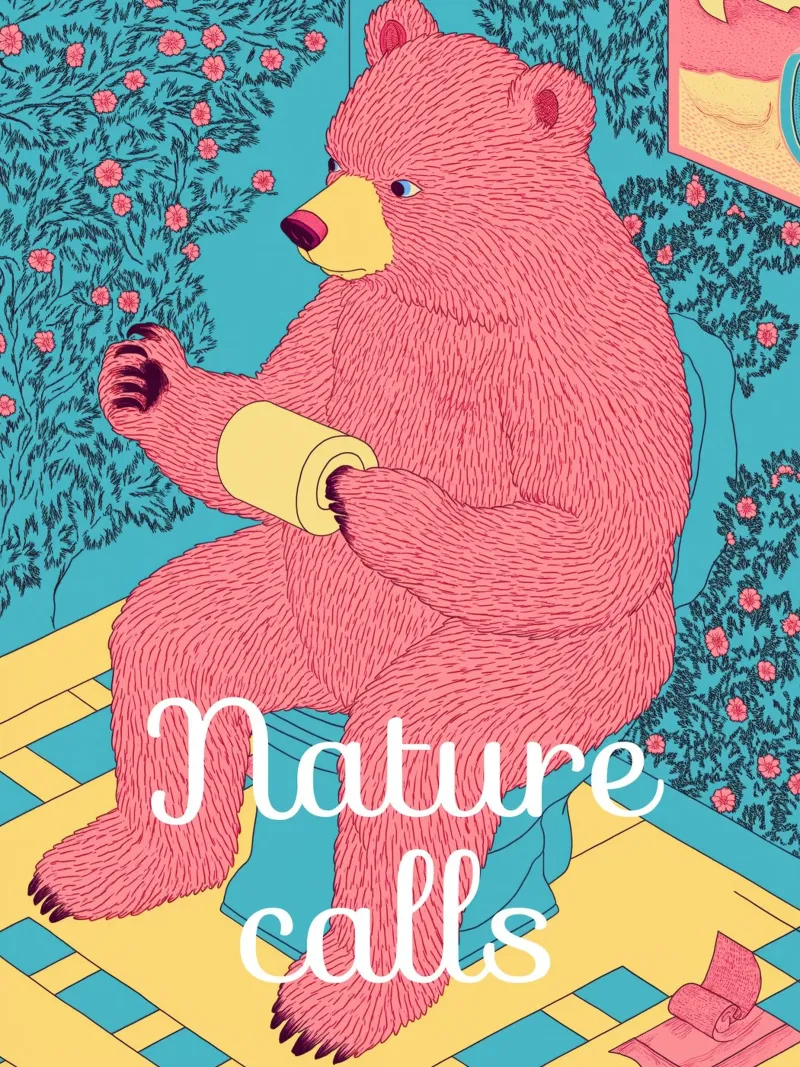 Nature Calls - Een grappige beer gebruikt een badkamer wc-papier canvas van Kaji