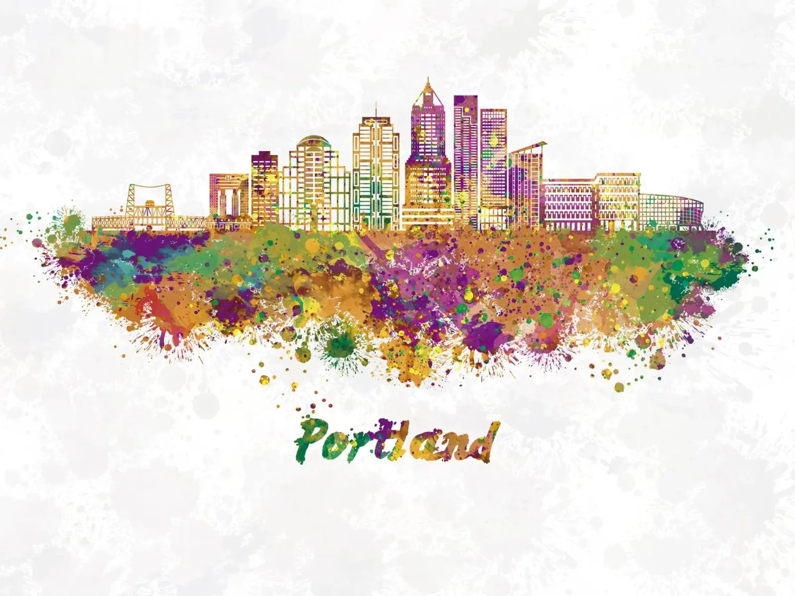 Lo skyline di Portland in acquerello pellicola backlit da ARTVI-SHOP
