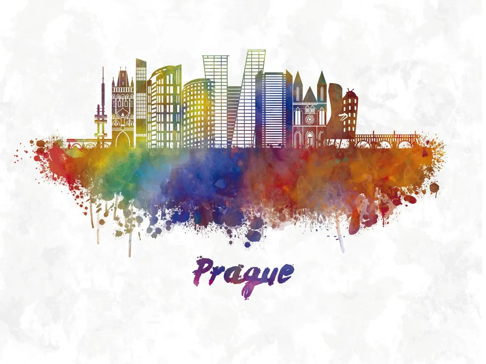 Lo skyline di Praga in acquerello pellicola backlit da ARTVI-SHOP
