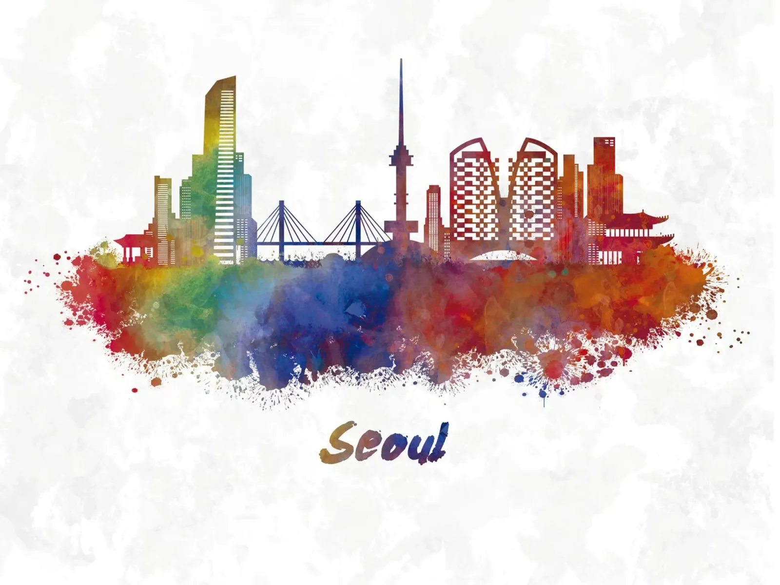Lo skyline di Seul in acquerello pellicola backlit da ARTVI-SHOP