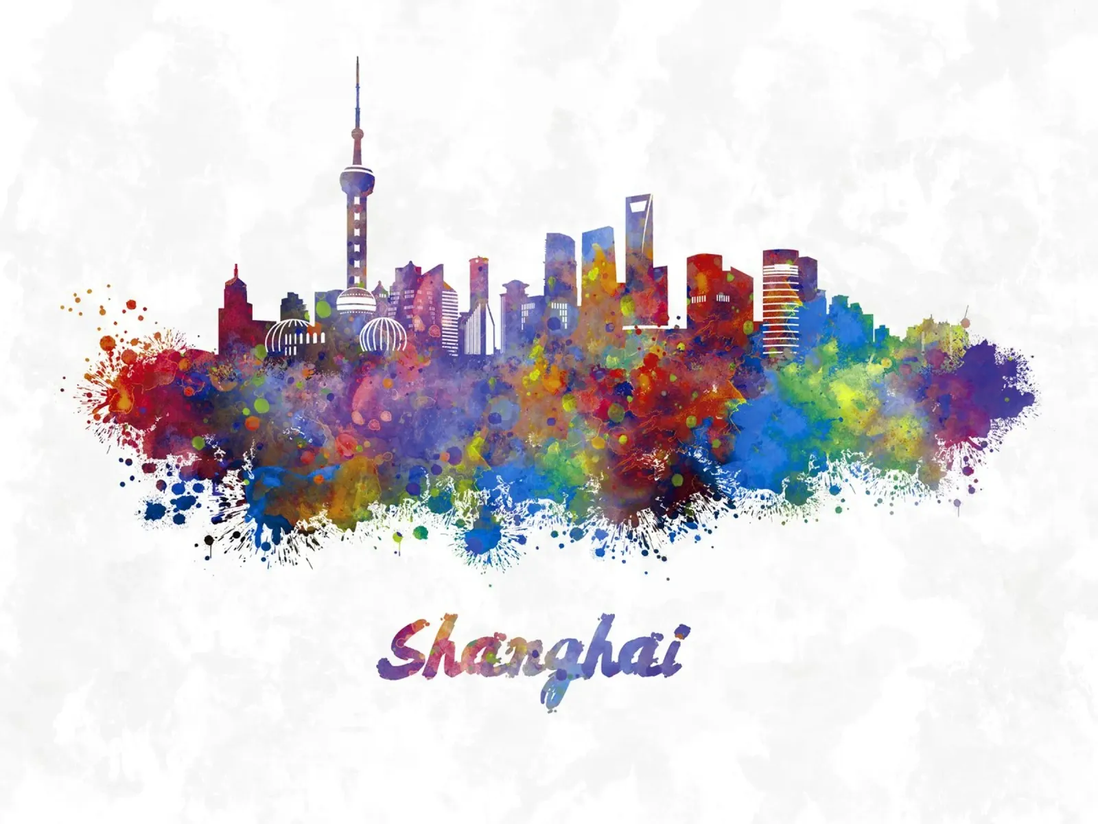 Lo skyline di Shanghai in acquerello pellicola backlit da ARTVI-SHOP