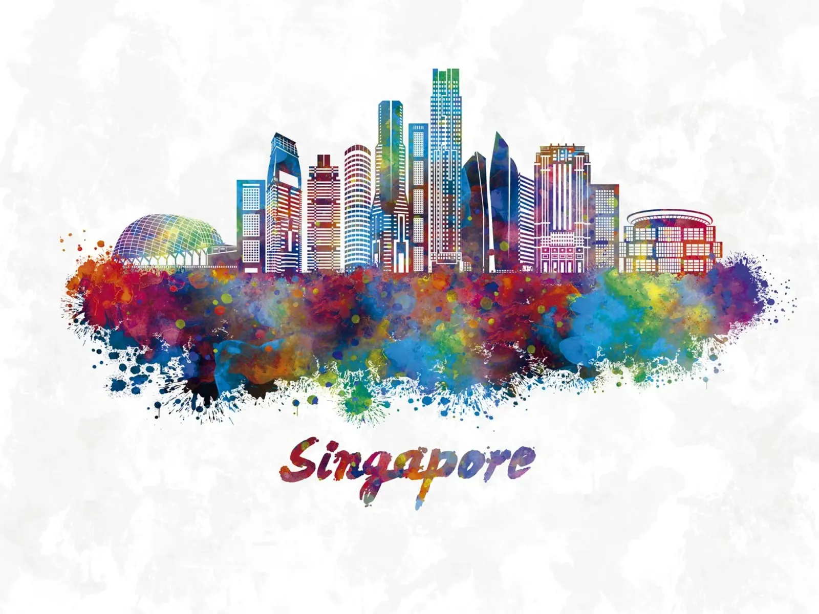 Lo skyline di Singapore in acquerello pellicola backlit da 🎁 ARTVI-SHOP