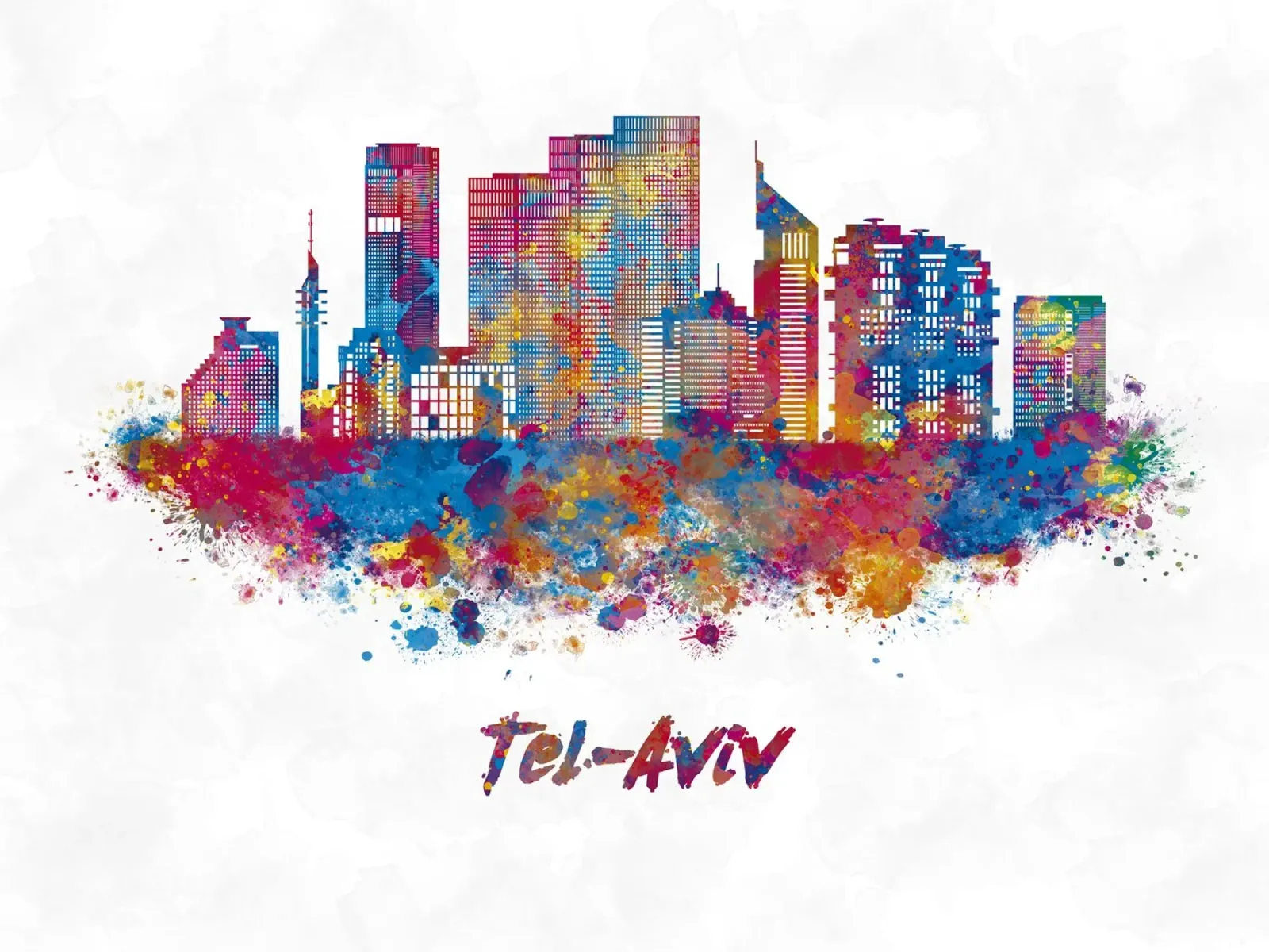 Lo skyline di Tel Aviv in acquerello carta hahnemühle da ARTVI-SHOP