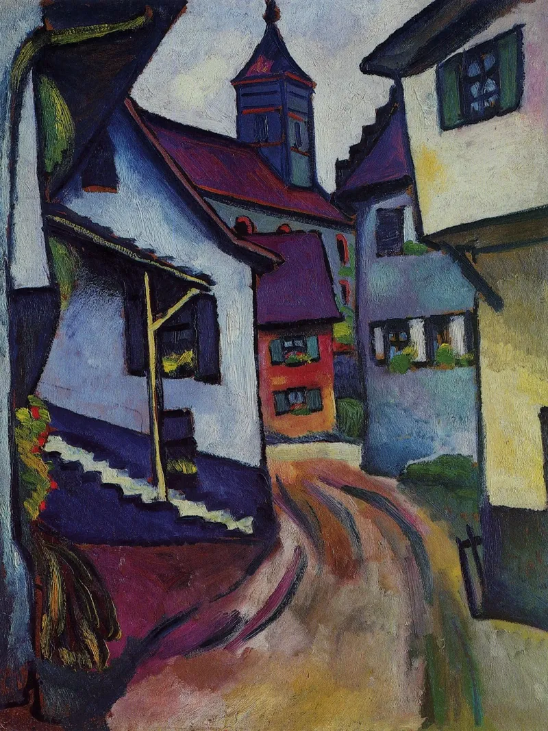 August Macke - Strada con chiesa a Kandern pellicola backlit da Timeless Artworks