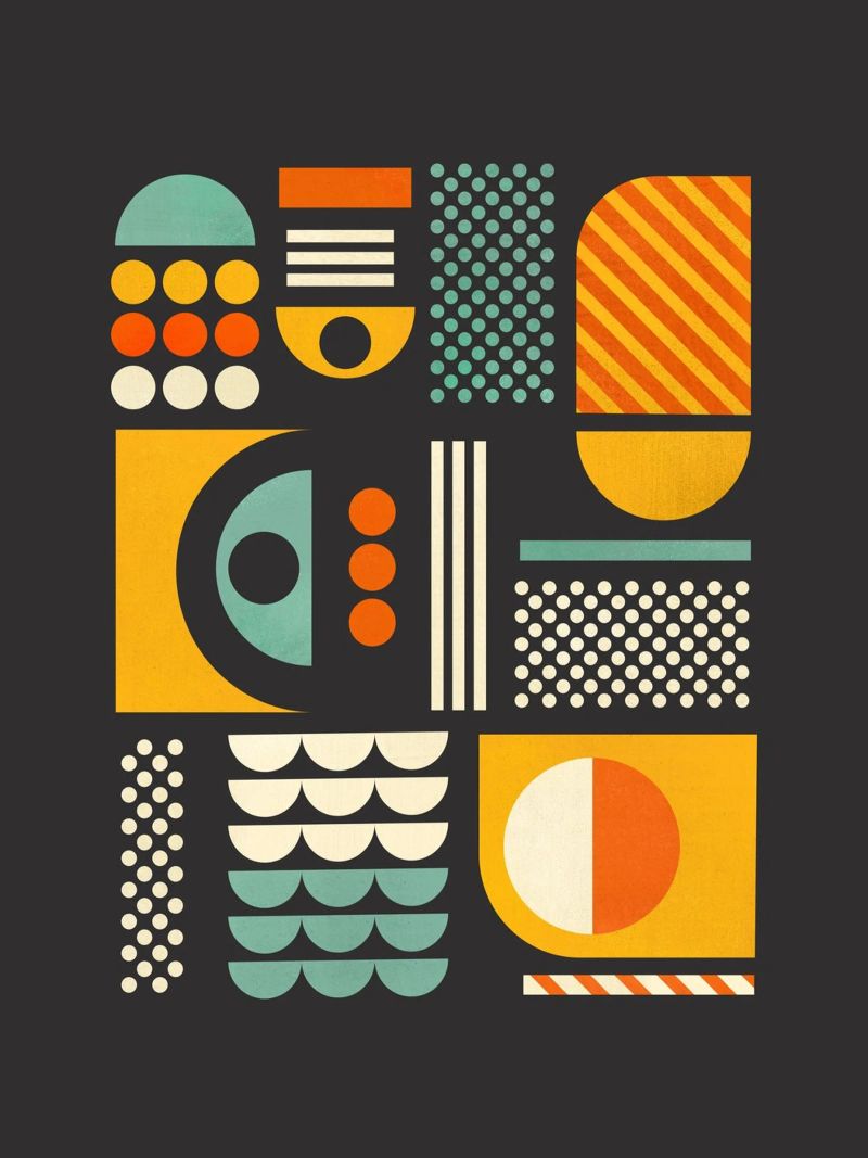 Impression d'art Bauhaus à motifs géométriques - Gris foncé et tons de terre poster de showmemars