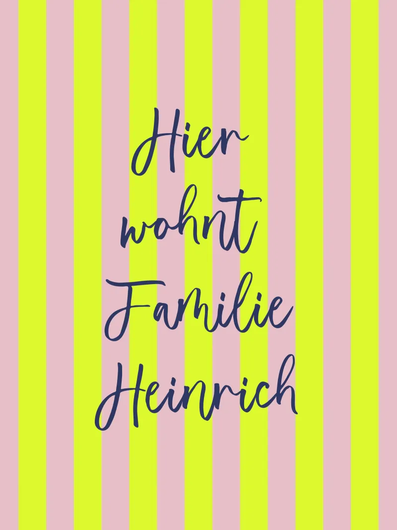 FUN Stripes neon, Hier wohnt Familie ... personalisierbar poster con telaio in legno da All Colours